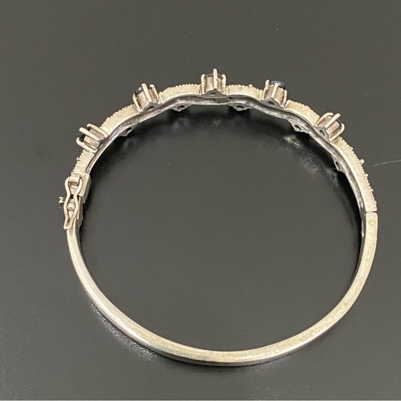 Vintage 925 Sterling Silver Black CZ Onyx Marcasite Bangle Hinged Bracelet 23g. - Picture 8 of 16